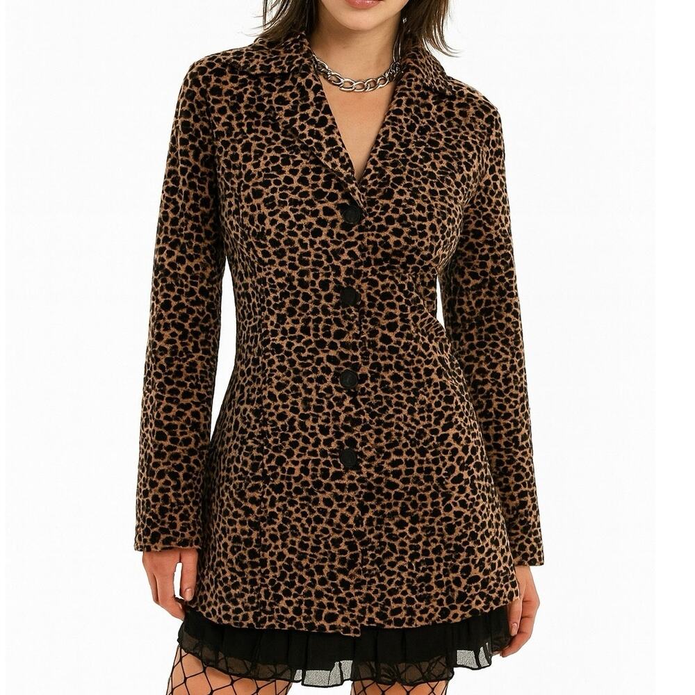 Vintage 90's Y2K Leopard Print Fuzzy‎ Velvet Jacket Forever 21 Punk Alt Girl S